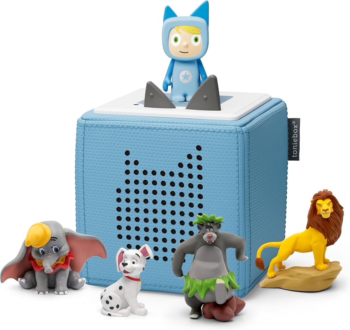 Toniebox Extrapack â€?Toniebox Starterset Blau mit Kreativtonie + 4 x Disney Tierische Helden Hörfiguren, Audioplayer für Hörbücher und Lieder, kabellose Musikbox mit Disney Hörspiel