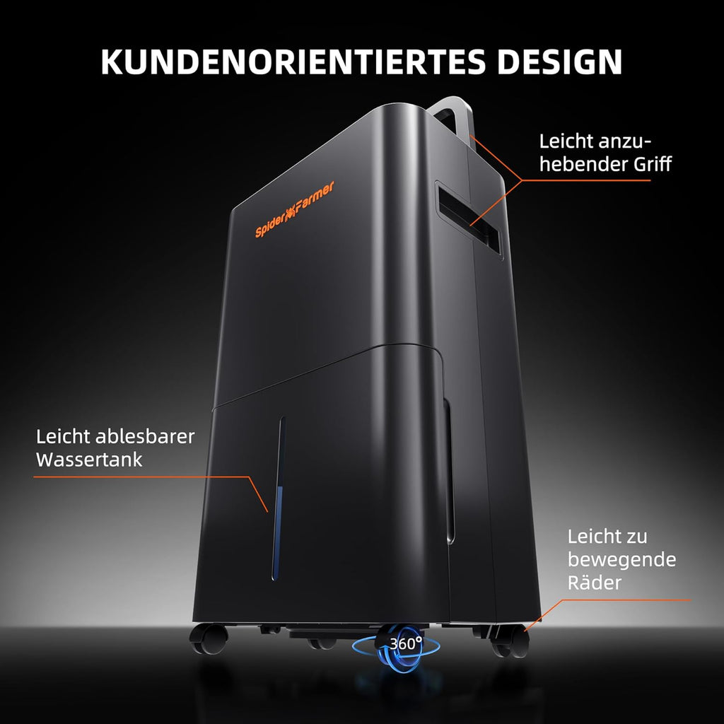 SPIDER FARMER Aufgerüstete Luftentfeuchter Grow Box 12L Luftentfeuchter Elektrisch mit RJ12 Kabel Abflussrohr, Automatische Abtauung, 24H Timer Funktion, Raumentfeuchter für Growzelt Keller Pflanzen