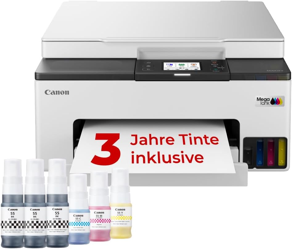 Canon MAXIFY GX1050 Tintenstrahldrucker 3-in-1 Multifunktionsdrucker MegaTank (Drucker, Scanner, Kopierer, WLAN, Cloud, Duplexdruck, 250 Blatt Kassette, Tintentank) Enthält 6 x Tintenflaschen