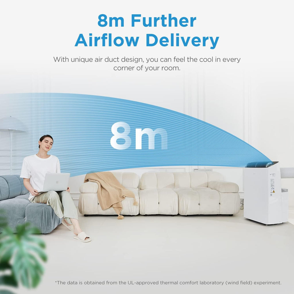Midea Mobiles Klimagerät Silent Cool 26 Pro WF, 9000 BTU 2,6kW, Kühlen&Ventilieren&Entfeuchten, Raumgröße bis 88m³(33ãŽ?, APP-Steuerung/Alexa/Google Home/IFTTT, Mobile Klimaanlage mit Abluftschlauch