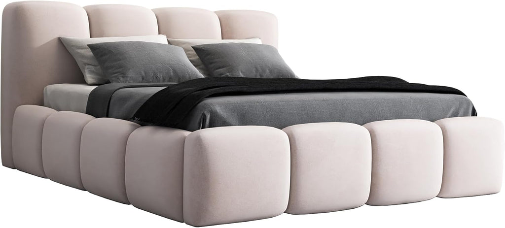 A&J MöbelLand Polsterbett 120x200 mit Bettkasten und Lattenrost â€?DONA-OM, Bett mit Stauraum in Beige ohne Matratze