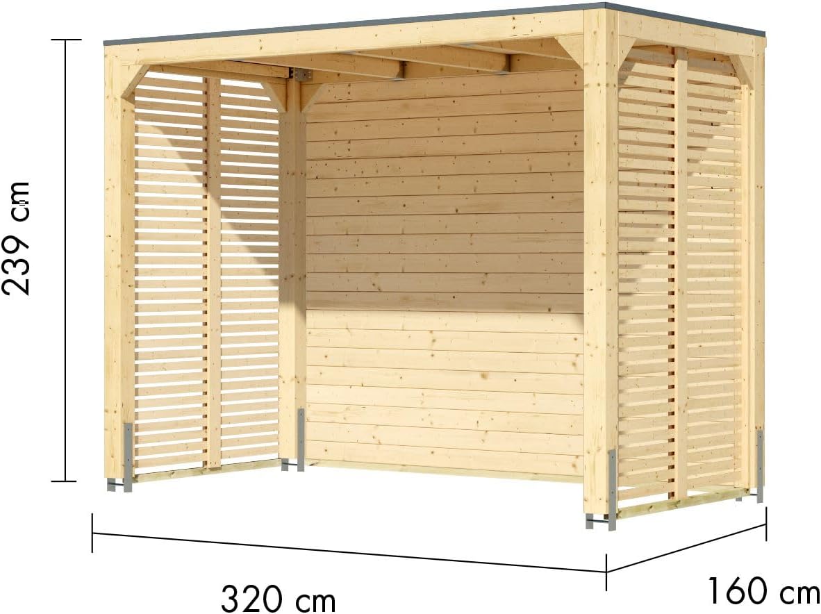 Karibu moderner Gartenpavillon mit Flachdach, Selbstklebender Dachfolie, wetterfest und stabil, für Garten, Terrasse und Outdoor-Bereich (Pavillon mit Rückwand + 2 Seitenwänden)