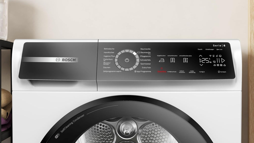 Bosch WQB245B40, Stiftung Warentest GUT (2,5) , Serie 8 Smarter Wärmepumpentrockner 9 kg, AutoDry Sensorgesteuerte Trocknung, SmartDry Programmautomatik, LED-Display, Selbstreinigender Kondensator
