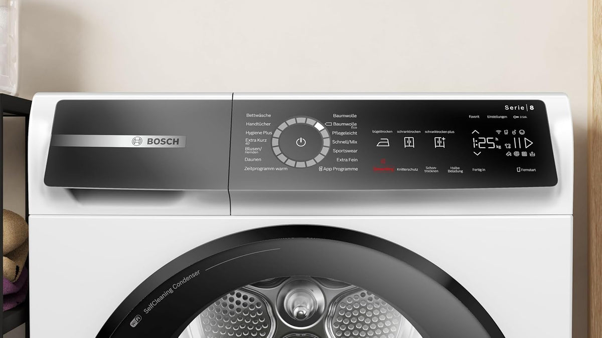 Bosch WQB245B40, Stiftung Warentest GUT (2,5) , Serie 8 Smarter Wärmepumpentrockner 9 kg, AutoDry Sensorgesteuerte Trocknung, SmartDry Programmautomatik, LED-Display, Selbstreinigender Kondensator