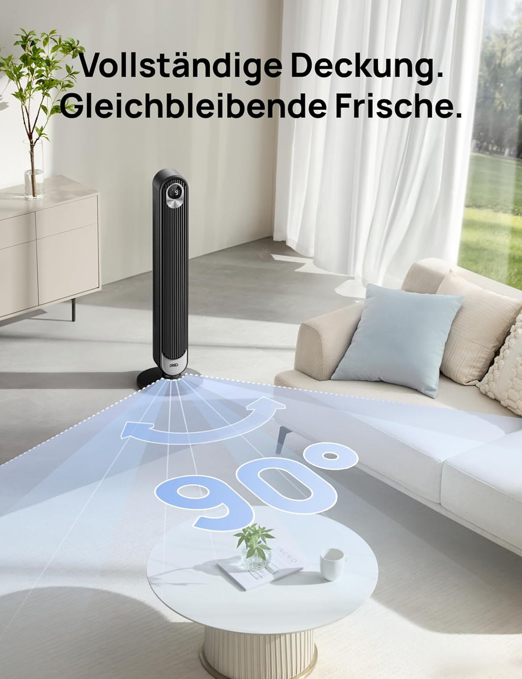 Dreo Smart 20dB DC Motor Turmventilator Leiser, 11M Windentfernung Ventilator mit Fernbedienung,9 Stufen 4 Modi, 90° Oszillierender Standventilator mit Sprachteuerung für Schlafzimmer, 12H Timer