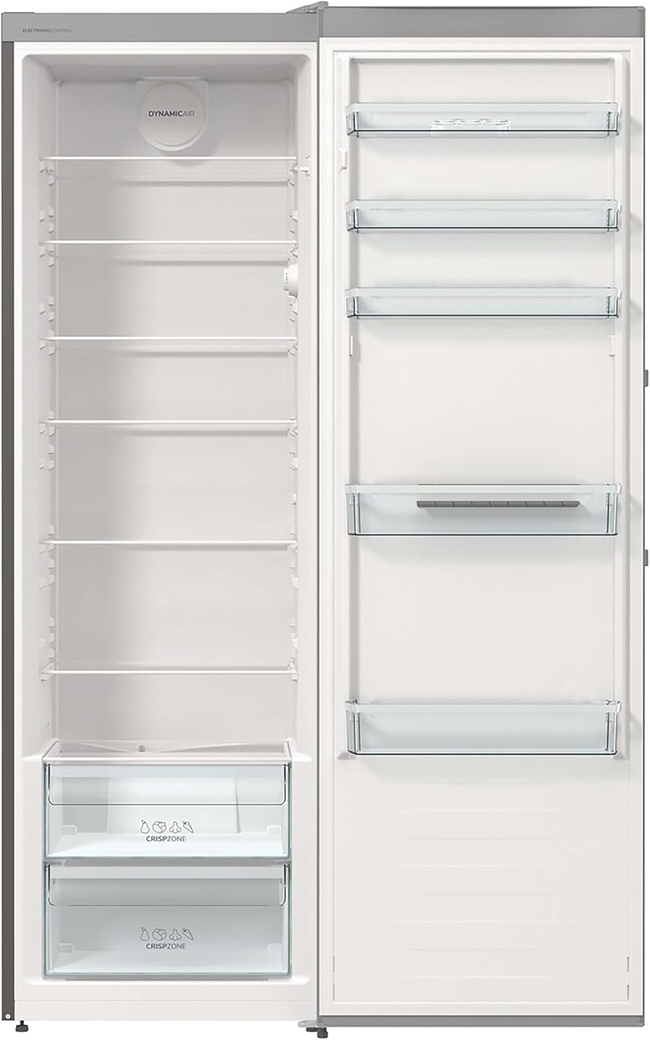 Gorenje R 619 EES5 Kühlschrank / 185cm / Umluft-Kühlsystem/Schnellkühlfunktion/Kühlteil 398 Liter/Inox Look, Silber