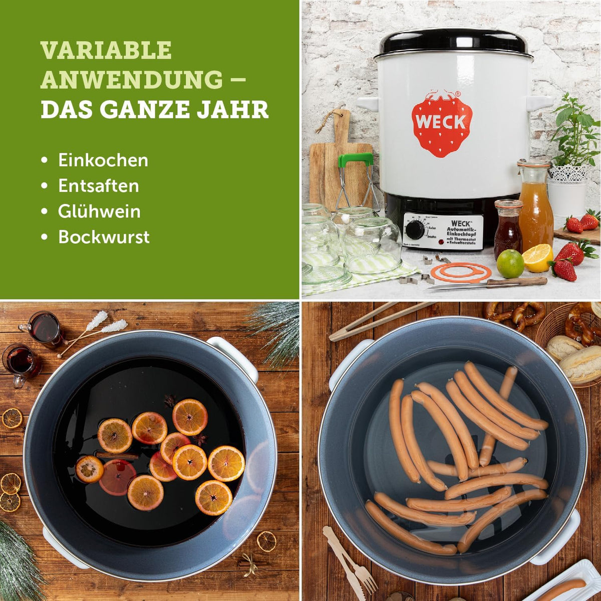 WECK Einkochautomat WAT14 (Finale Serie) Emaille mit Präzisionsthermostat â€?29L Einkochtopf, Glühweinkocher, Dampfentsafter, Einweckautomat â€?Made in Germany, hochwertig & vielseitig