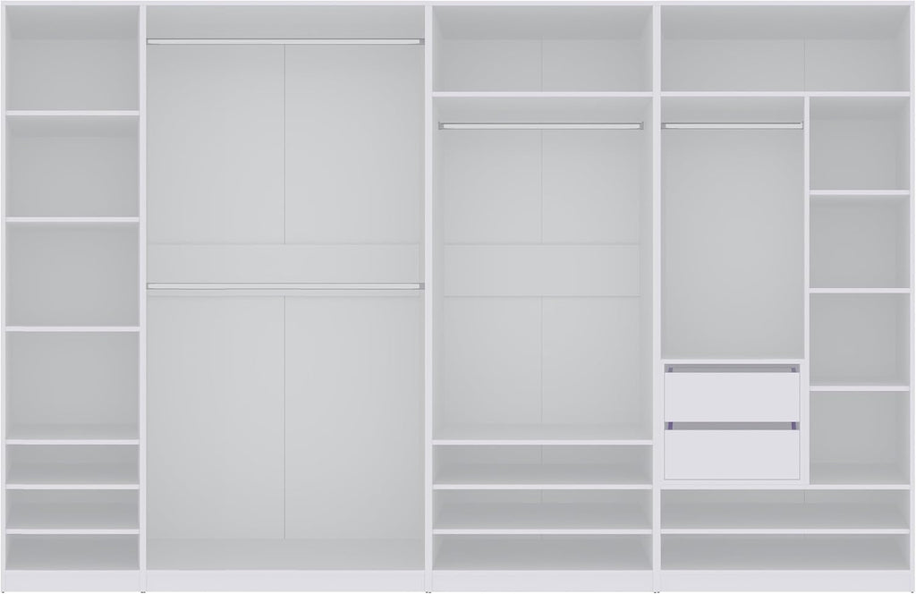 Marmex Garderobenschrank-Set TRES B, großes, breites Schrankset für das Schlafzimmer ohne Türen, Kleiderschrank mit Kleiderstangen, Einlegeböden für Kleidung, Schuhe 320x206x51 (weiß)