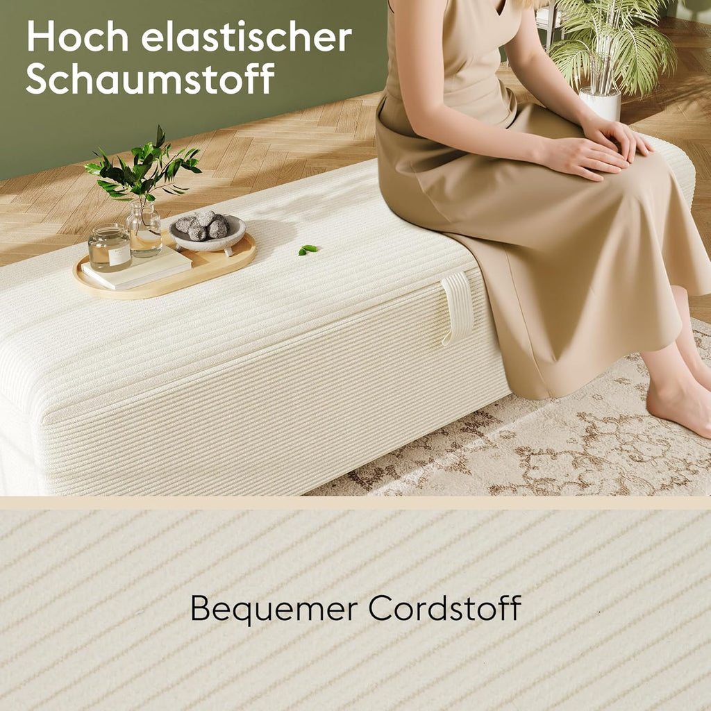 Polsterbank mit Hydraulischem Stauraum, 175 x 38 x 46 cm Aufbewahrungsbox, Bettbank Sitzbank für Flur, Wohnzimmer, Schlafzimmer, Cordstoff, Beige
