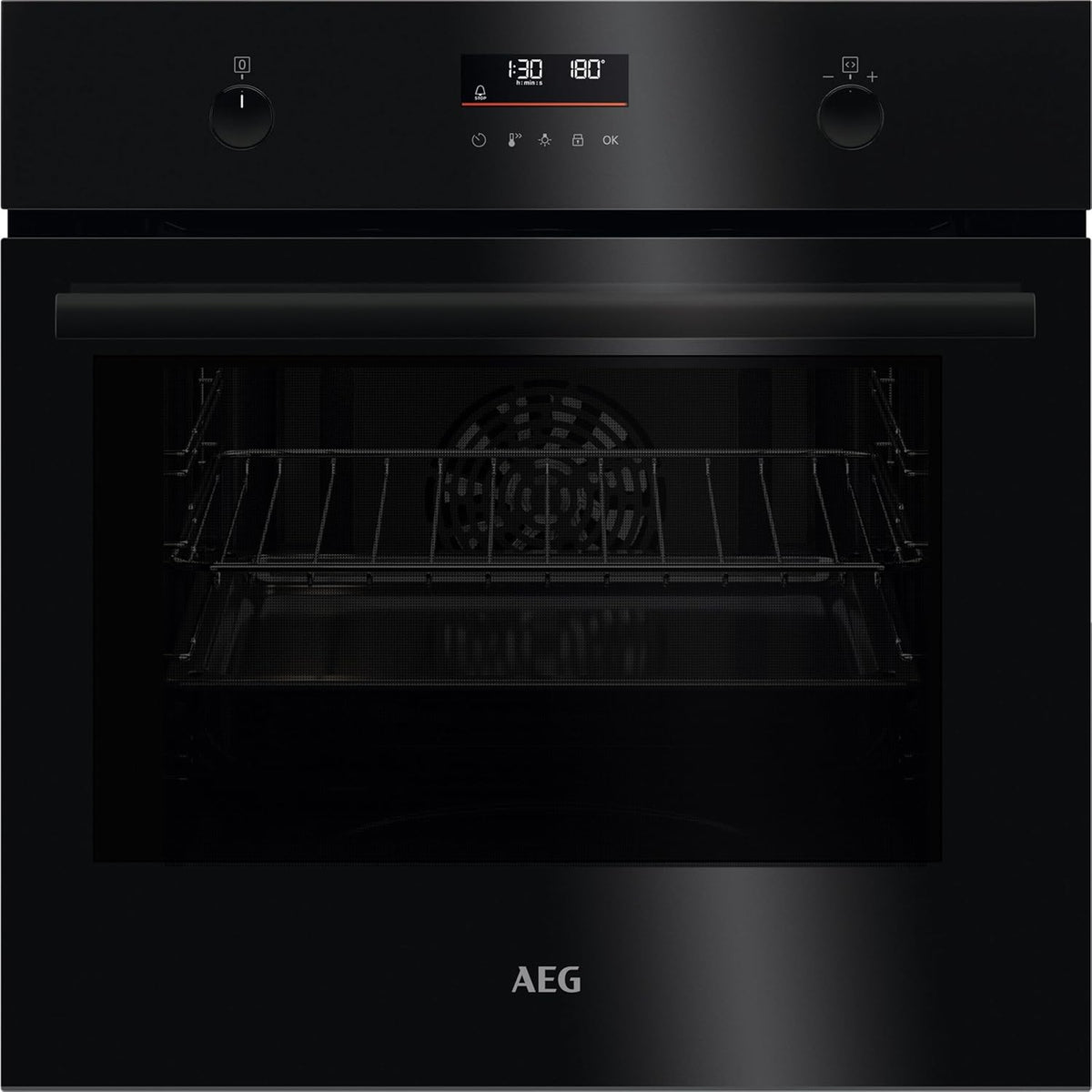 AEG Einbaubackofen â€?Serie 5 Ringheißluft: Gleichmäßige Garergebnisse auf 3 Ebenen â€?Pyrolyse Selbstreinigung â€?25 Automatikprogramme â€?LED-Touchdisplay â€?Schnellaufheizung â€?Schwarz â€?BPE53516AB