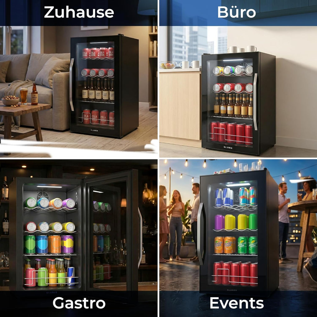 KLAMER Getränkekühlschrank 60 L, Mini Kühlschrank bis 60 Dosen, 0â€?0°C Touch Display, Glasfront, Automatische Abtaufunktion, Edelstahlgriff, Kühlschrank ohne Gefrierfach