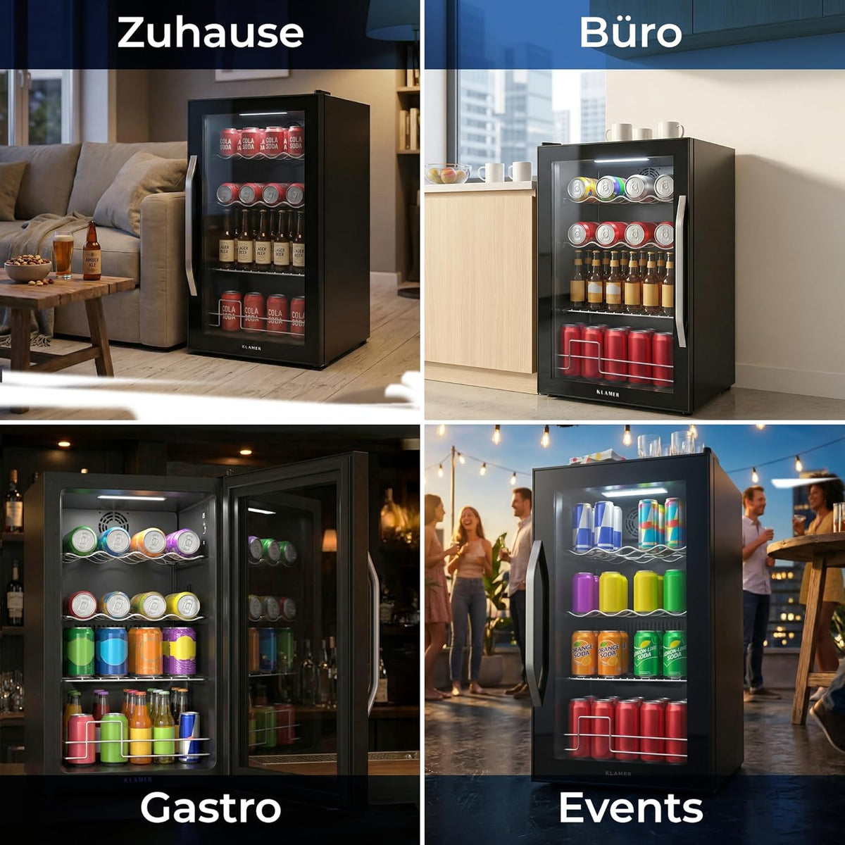 KLAMER Getränkekühlschrank 60 L, Mini Kühlschrank bis 60 Dosen, 0â€?0°C Touch Display, Glasfront, Automatische Abtaufunktion, Edelstahlgriff, Kühlschrank ohne Gefrierfach