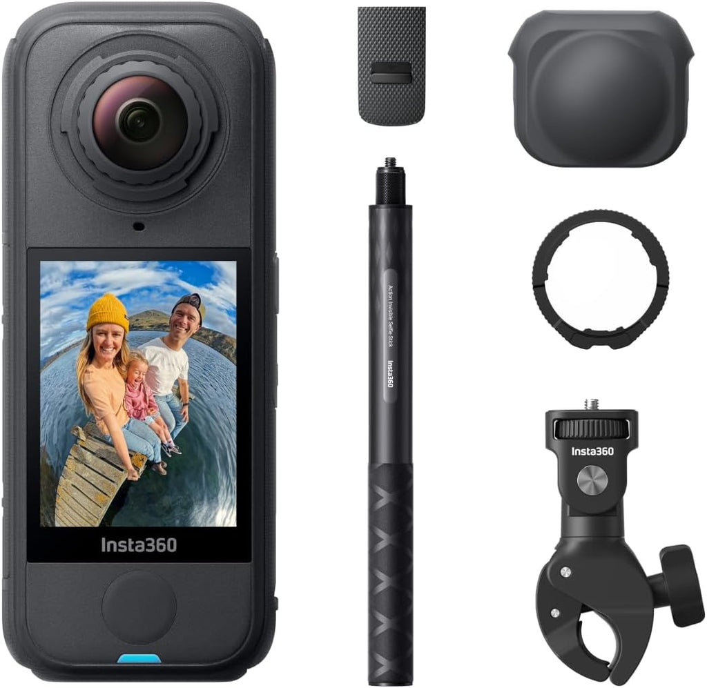 X4 Air Motorrad-MultiView-Bundle - 165 g leichte 8K 360°-Kamera, Unsichtbarer Selfie-Stick, auswechselbare Linsen, Aufnehmen  und  dann ausrichten, integr. Windschutz, FlowState-Stabilisierung