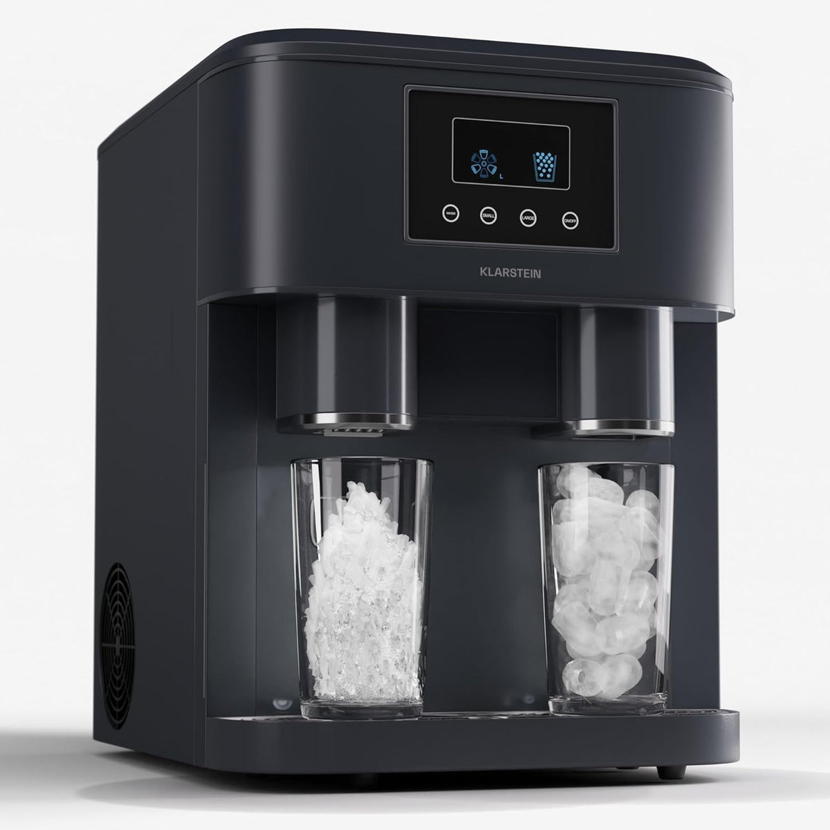 Klarstein Eiswürfelmaschine für Zuhause Camping Gastro, Schnelle Mini-Eiswürfelmaschine Klein, Profi Eismaschine für Crushed Eis, Große  und  Kleine Eiswürfel, 1,8L Wassertank, 15kg Eis in 24h