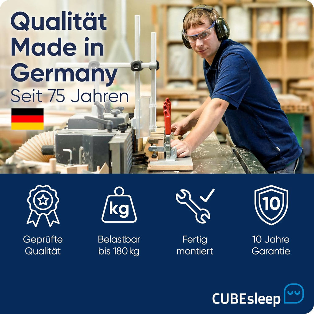 CubeSleep 7-Zonen Tellerfeder-Lattenrost Cloud 90x200 cm | Kopf- und Fußteil elektrisch verstellbar | Made In Germany | GS Zertifiziert â€?geprüfte Sicherheit | fertig montiert