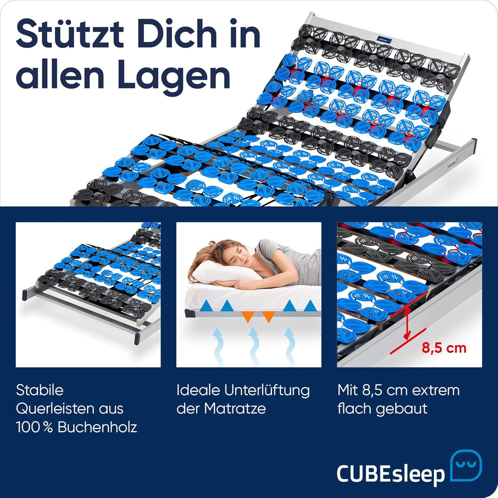 CubeSleep 7-Zonen Tellerfeder-Lattenrost Cloud 90x200 cm | Kopf- und Fußteil elektrisch verstellbar | Made In Germany | GS Zertifiziert â€?geprüfte Sicherheit | fertig montiert