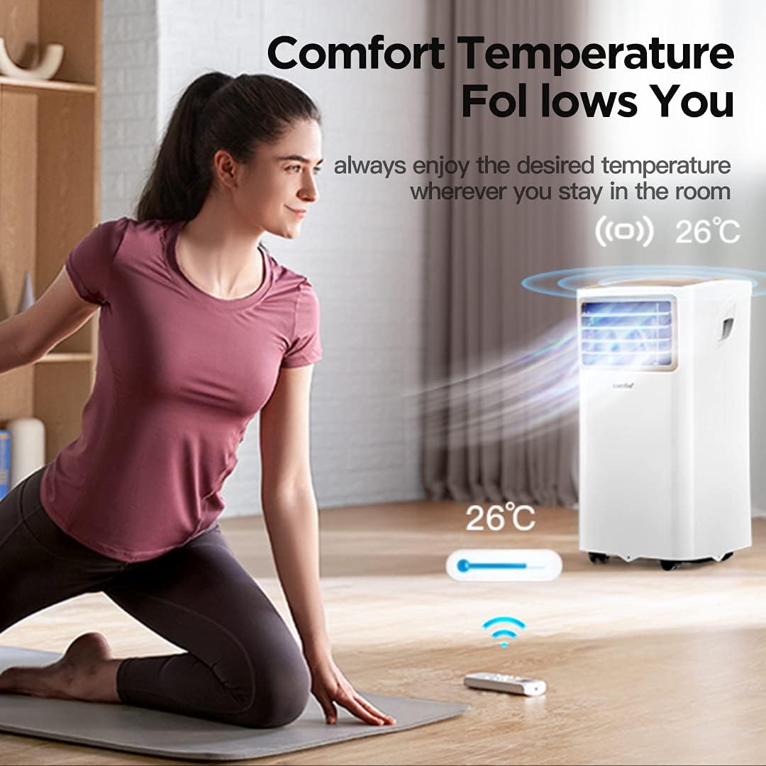 Comfee Mobiles Klimagerät Breezy Cool Pro 2.6,9000 BTU 2,6kW, Kühlen&Ventilieren&Entfeuchten,APP-Steuerung,Raumgröße bis 88m³(33ãŽ?,Mobile Klimaanlage mit Abluftschlauch