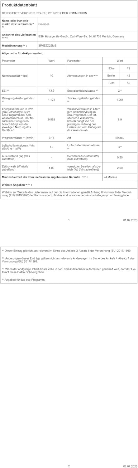 Siemens SR65YX08ME, iQ500 Smarter Geschirrspüler Vollintegriert, 45 cm breit, Besteckschublade, Zeolith, extra leise, aquaStop, automatische Türöffnung nach Programmende, varioSpeed, Innenbeleuchtung