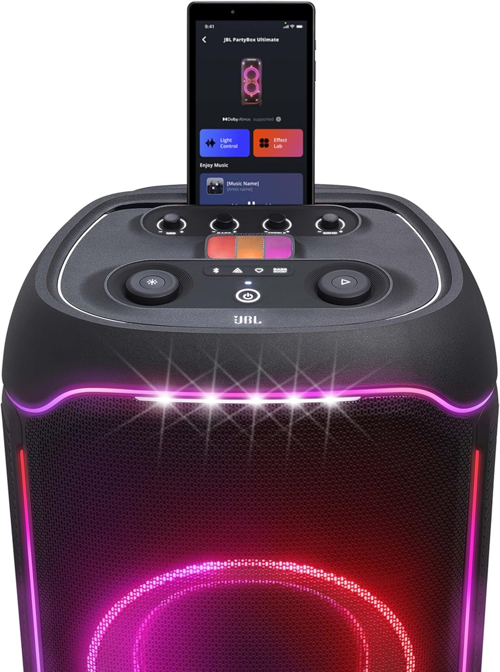 JBL Partybox Stage 120 in Schwarz â€?Tragbare Bluetooth-Lautsprecher-Box mit JBL Pro Sound, Lichtshow, KI-Sound-Boost und Teleskopgriff â€?12 h Laufzeit