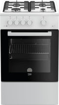 Beko FSG52010FW Freistehender Gasherd, Gasbackofen mit Gaskochfeld, 50 cm, 4 Kochzonen, Gasbackofen mit Elektrozündung und Innentemperaturanzeige, herausnehmbares Innenglas, Weiß