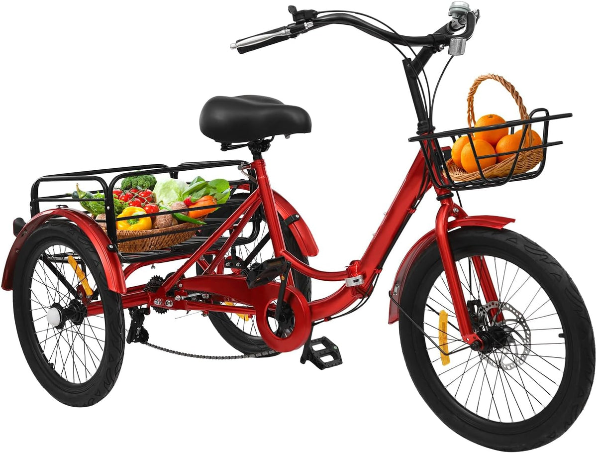 Faltbares Dreirad für Erwachsene, 20 Zoll Faltbares Dreirad, 7-Gang 3-Rad Fahrrad mit Schloss für Erwachsene mit Einer Körpergröße von 5,09 bis 5,74 Fuß