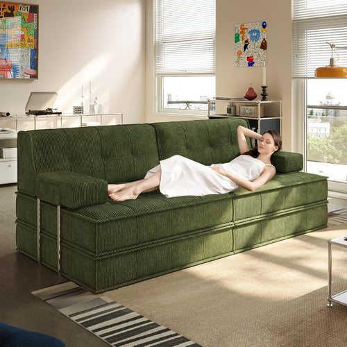 6 in 1 Schlafsofa 160x100cm,Klappbare Matratze 200x160cm mit festem Rahmen, bequemer ausklappbarer Futon, 4-Sitzer Gästesofa modularer Loveseat ohne Federkern für Wohnzimmer