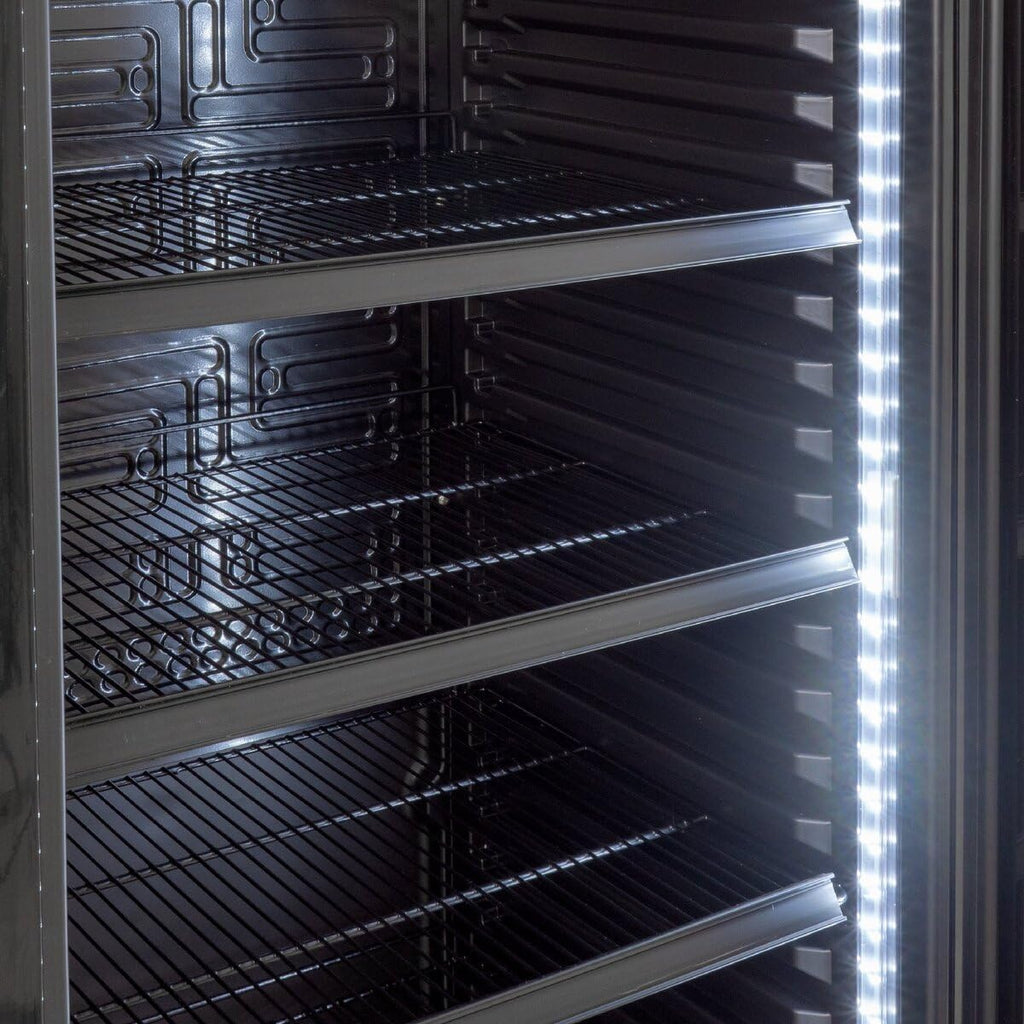GastroHero Getränkekühlschrank GK-360BB 360 L Flaschenkühlschrank mit Glastür  und  LED abschließbar Bierkühlschrank Kühlschrank für Gastronomie