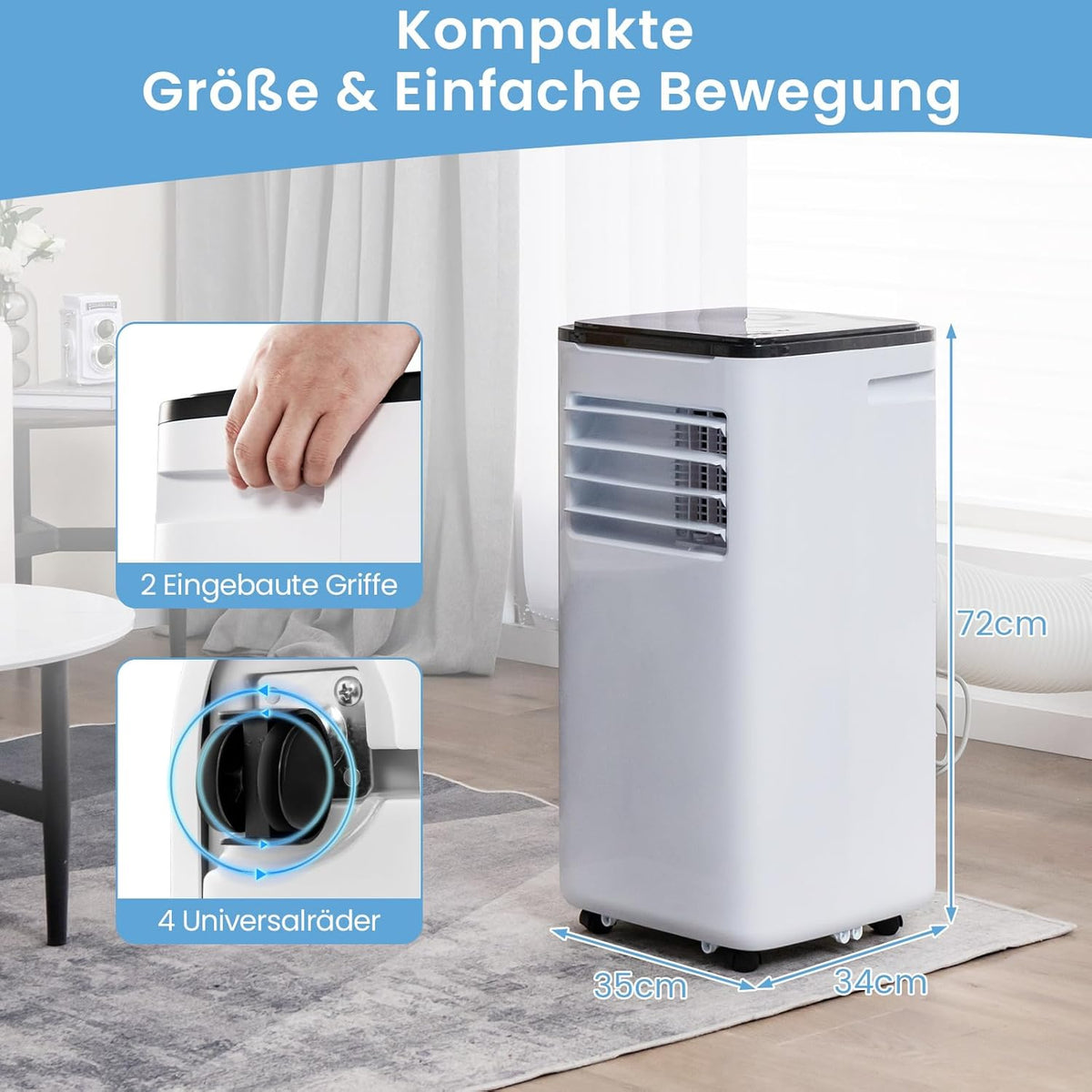 COSTWAY 9000 BTU mobile Klimaanlage mit Abluftschlauch, 4 in 1 Klimagerät mit Kühlen, Ventilator, Heizen & Entfeuchter, Kühlgerät mit Schlafmodus, 24H Timer, Fernbedienung