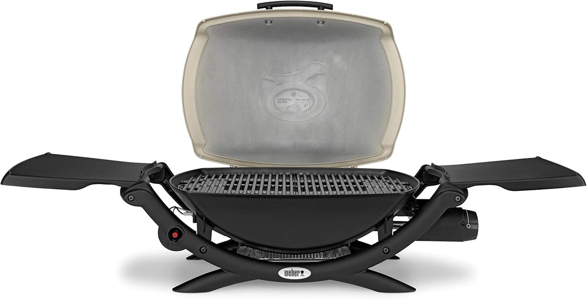 Weber Q2000 Gasgrill, 54 x 39cm Grillfäche, portabler BBQ Grill, 1 Brenner, mit ausklappbaren Seitentischen, 2-geteilter porzellanemaillierter Guss-Grillrost - Titanium (53060079)