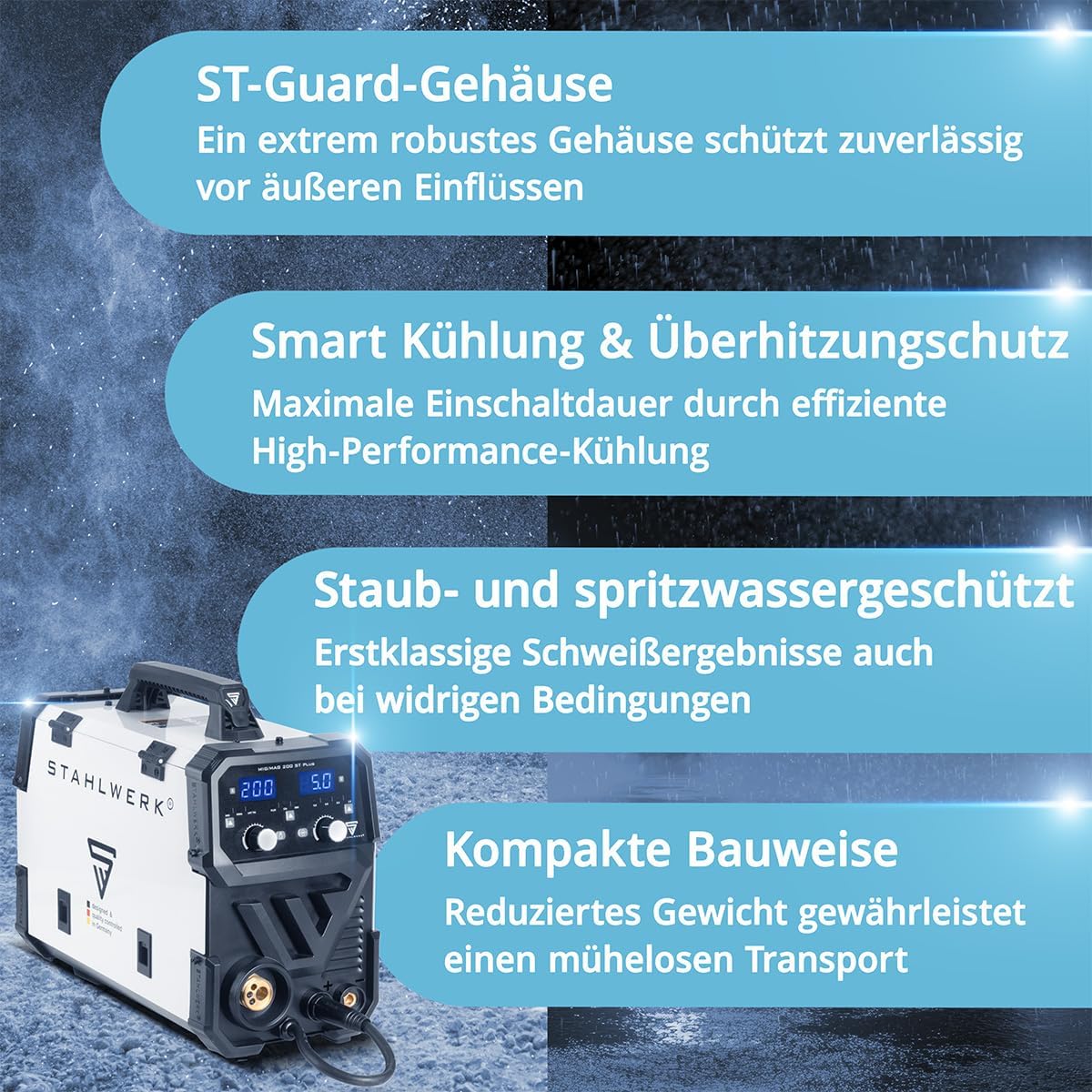 STAHLWERK Schweißgerät MIG/MAG 200 ST â€?Vollausstattung â€?IGBT Inverter mit 200 A, Schutzgasgerät mit synergischem Drahtvorschub, FLUX/Fülldraht geeignet, Lift-TIG und MMA/E-Hand (ARC) funktionsfähig