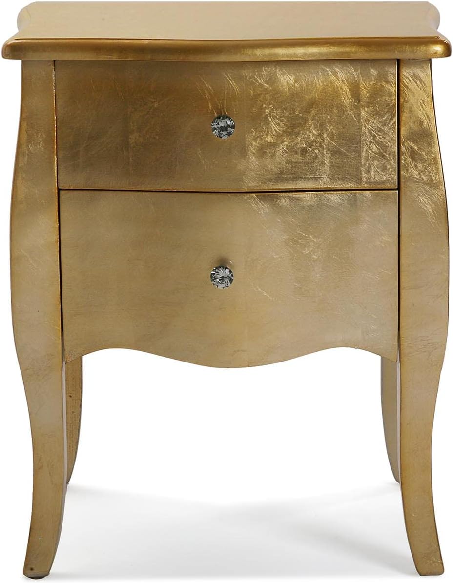 Versa Cagliari Nachttisch Kleiner oder zusätzlicher Tisch für das Schlafzimmer oder das Wohnzimmer, mit 2 Schubladen, Maßnahmen (H x L x B) 60 x 39 x 50 cm, Holz, Farbe: Golden