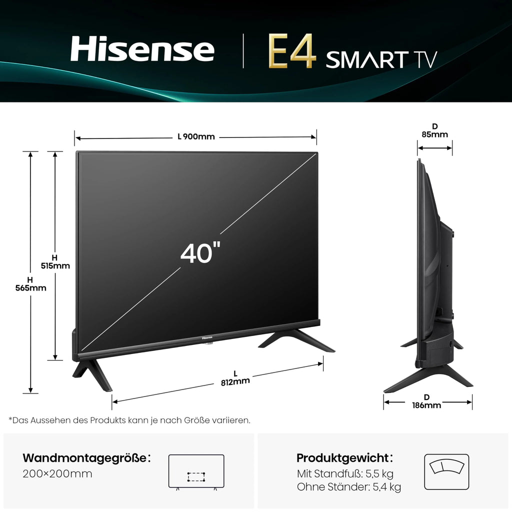 Hisense 40E4QT Fehrnseher, 40 Zoll, DLED, Smart TV, Game Mode, AI Sports Mode, Dolby Audio, Dolby MS12, DTS Virtual X, HDR10, HLG, Full HD, High Contrast, Rauschunterdrückung 2025