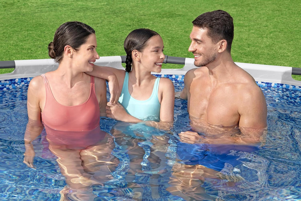 Bestway® Steel Pro MAXâ„?Aufstellpool Komplett-Set mit Filterpumpe Ø 396 x 122 cm, lichtgrau, rund