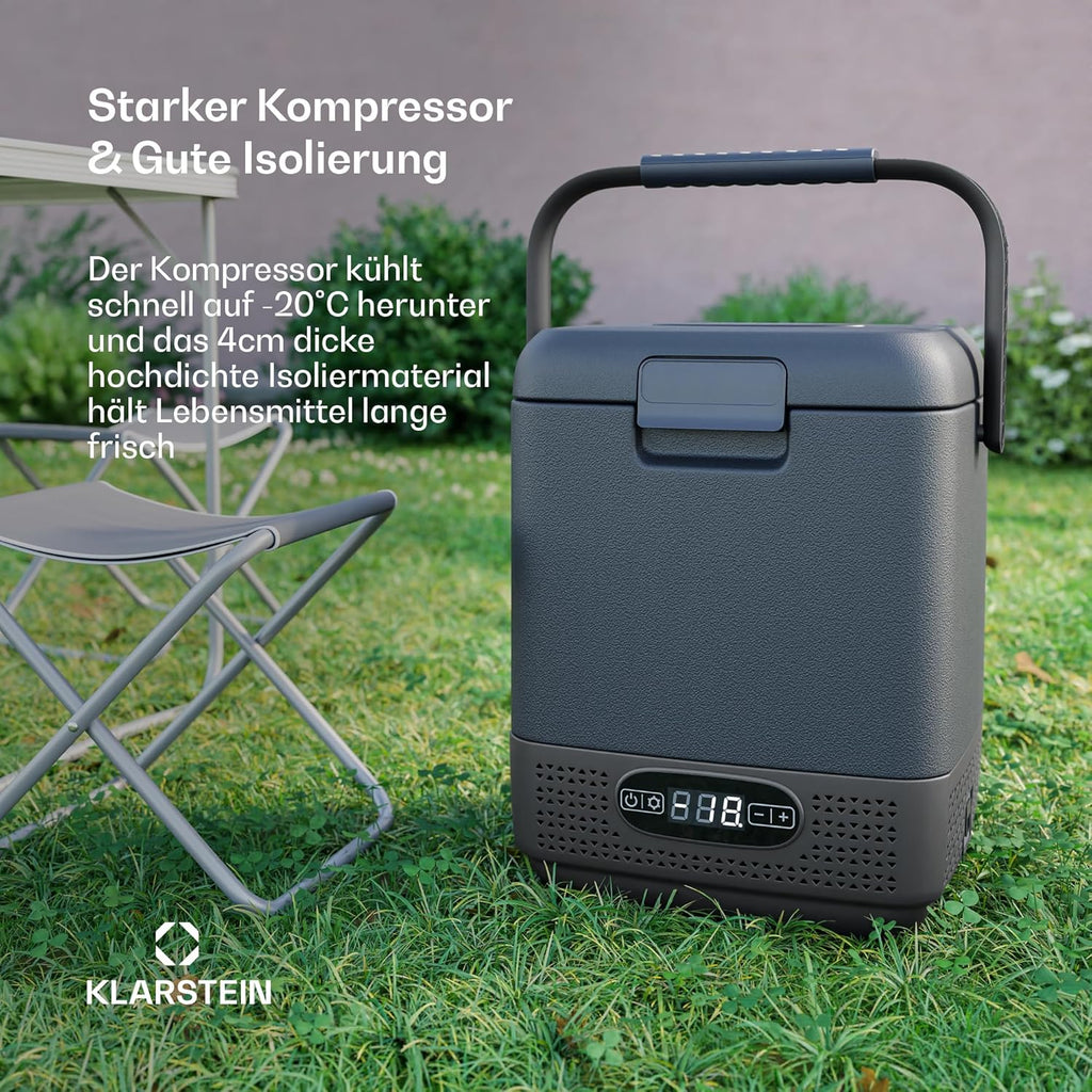 Klarstein SwiftFrost 12L Kompressor Kühlbox mit Gefrierfach â€?tragbare elektrische Kühlbox, LED-Anzeige, Dual Power (12 V/230 V), â€?0 °C bis 20 °C, ECO- und MAX-Modus, ideal für Camping und Auto