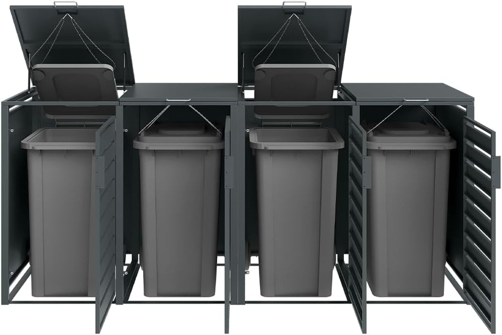 STEELSØN Kestra Mülltonnenbox 4er bis 240L â€?Mülltonnenverkleidung mit Sichtstreifen aus Stahl â€?hochwertige Müllcontainer in Anthrazit für 4 Tonnen â€?Müllbox/Gerätebox wetterfest & UV-beständig