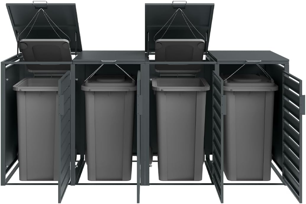 STEELSØN Kestra Mülltonnenbox 4er bis 240L â€?Mülltonnenverkleidung mit Sichtstreifen aus Stahl â€?hochwertige Müllcontainer in Anthrazit für 4 Tonnen â€?Müllbox/Gerätebox wetterfest & UV-beständig