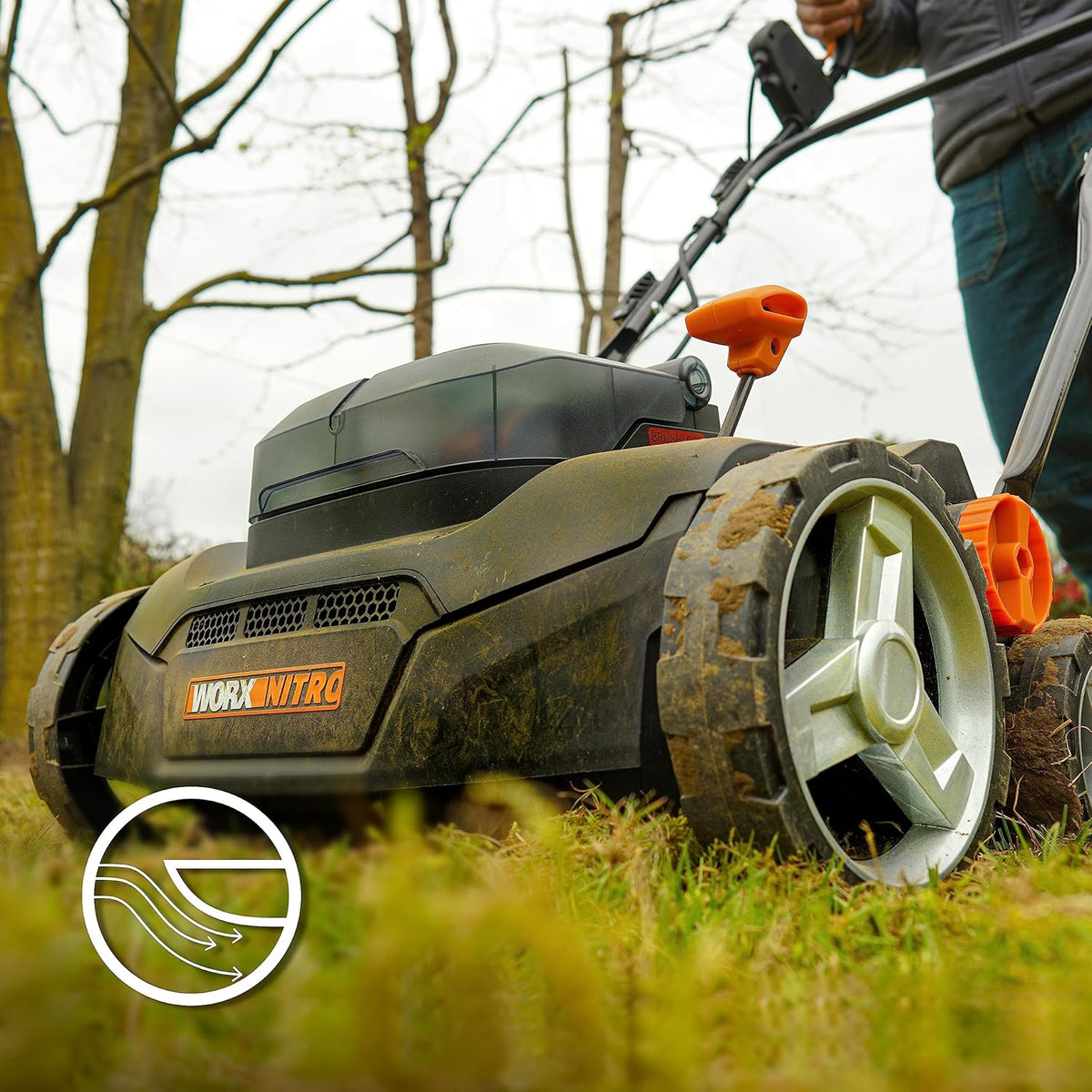 WORX Nitro Akku Vertikutierer  und  Rasenlüfter WG855E.9 - bis zu 400 m2 - Rechenbreite Arbeitsbreite 36 cm - bürstenloser Motor - 4 Stufe Höhenverstellung - inkl. 40 L Grasbeutel - ohne Akku  und  Ladegerät