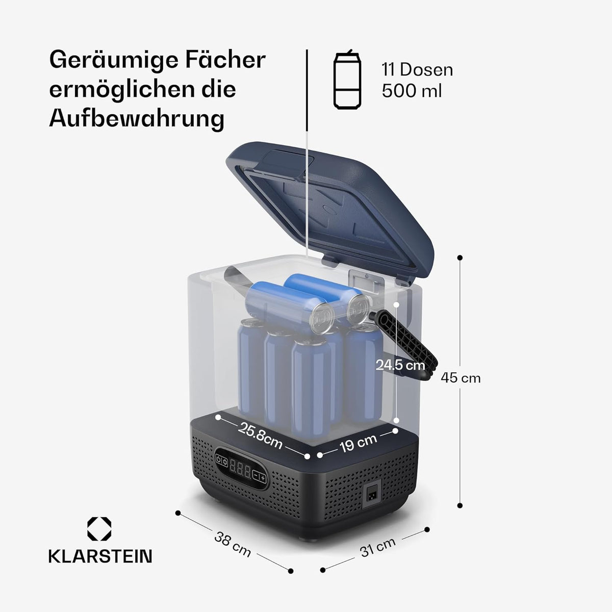 Klarstein SwiftFrost 12L Kompressor Kühlbox mit Gefrierfach â€?tragbare elektrische Kühlbox, LED-Anzeige, Dual Power (12 V/230 V), â€?0 °C bis 20 °C, ECO- und MAX-Modus, ideal für Camping und Auto