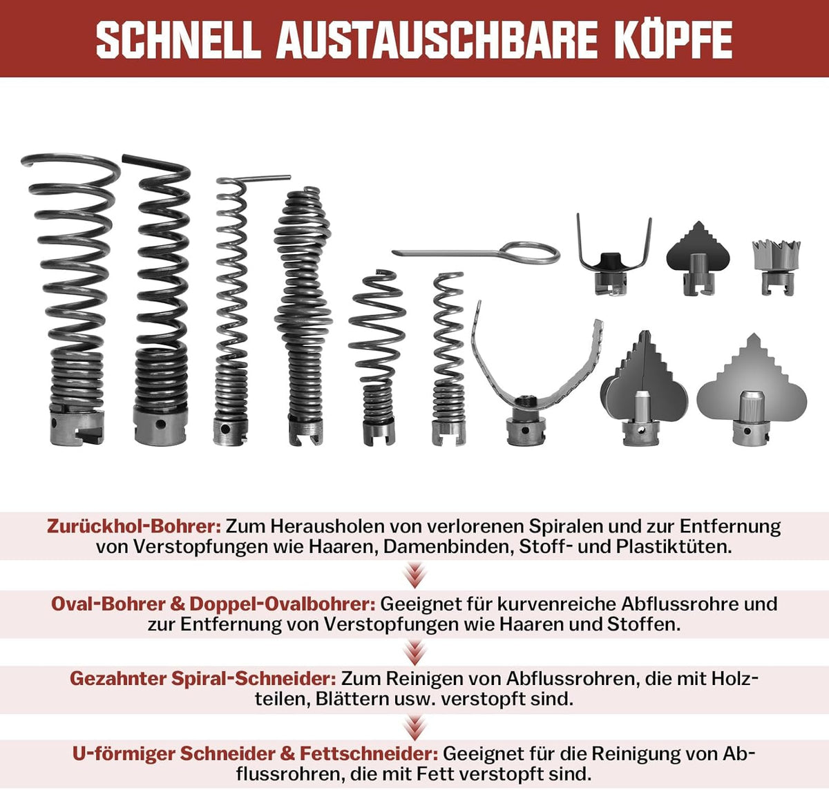 850W Elektrische Rohrreinigungsmaschine Satz zum Ø20-200mm Rohrleitungen Spirale 33m x Ø16 mm + 14m x Ø22mm, 5m x Ø10mm, Rohrreinigungsgerät Set Rohrreiniger Reinigung Abflussreiniger, 450U/M