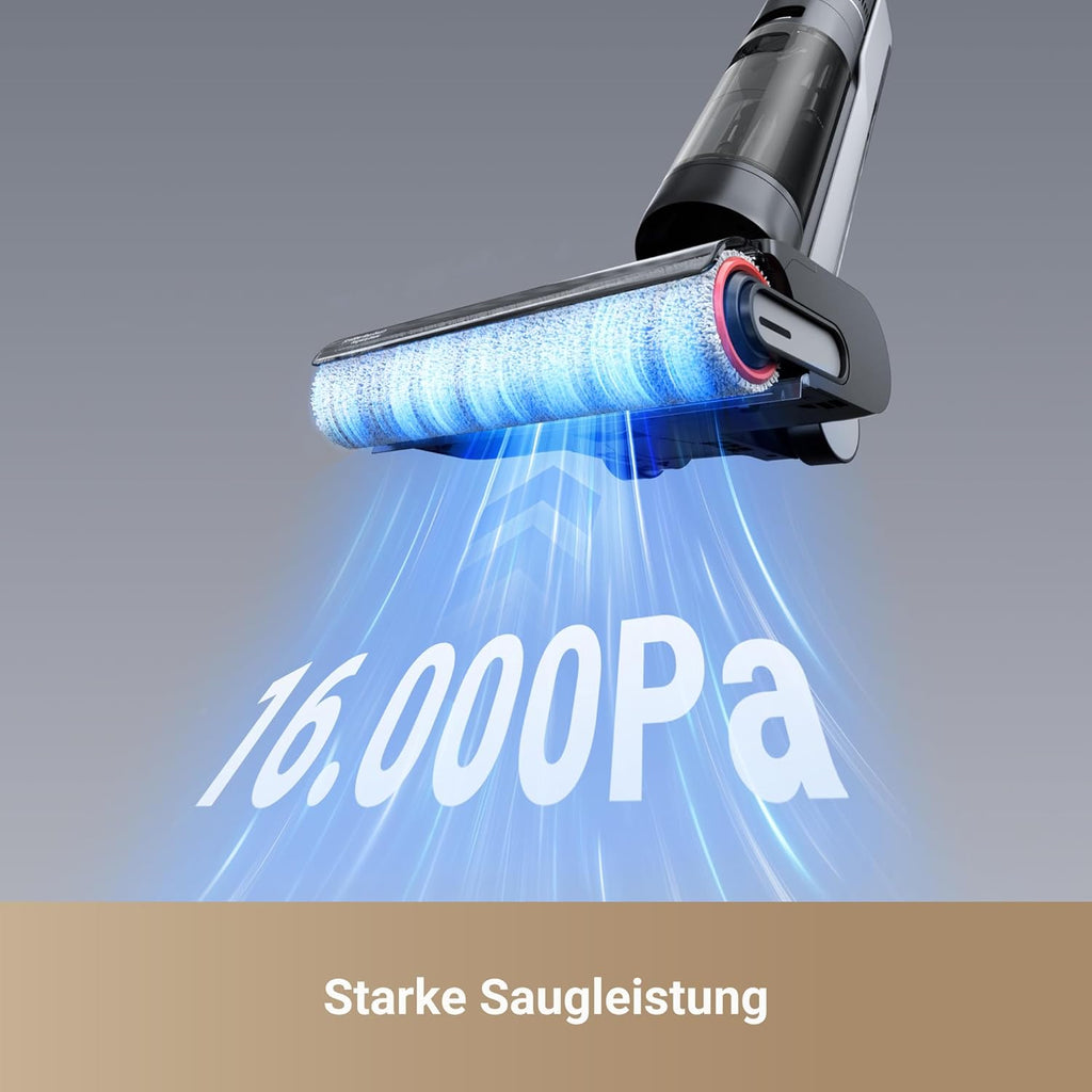 DREAME H12 Pro Ultra Nass- und Trockensauger, Bürstenreinigung 60 °C, 30 Min Heißlufttrocknung, Selbstreinigung mit festem Schaber, 16.000Pa Saugkraft, Doppel-Kantenreinigung, intell. Erkenn. & Anpass