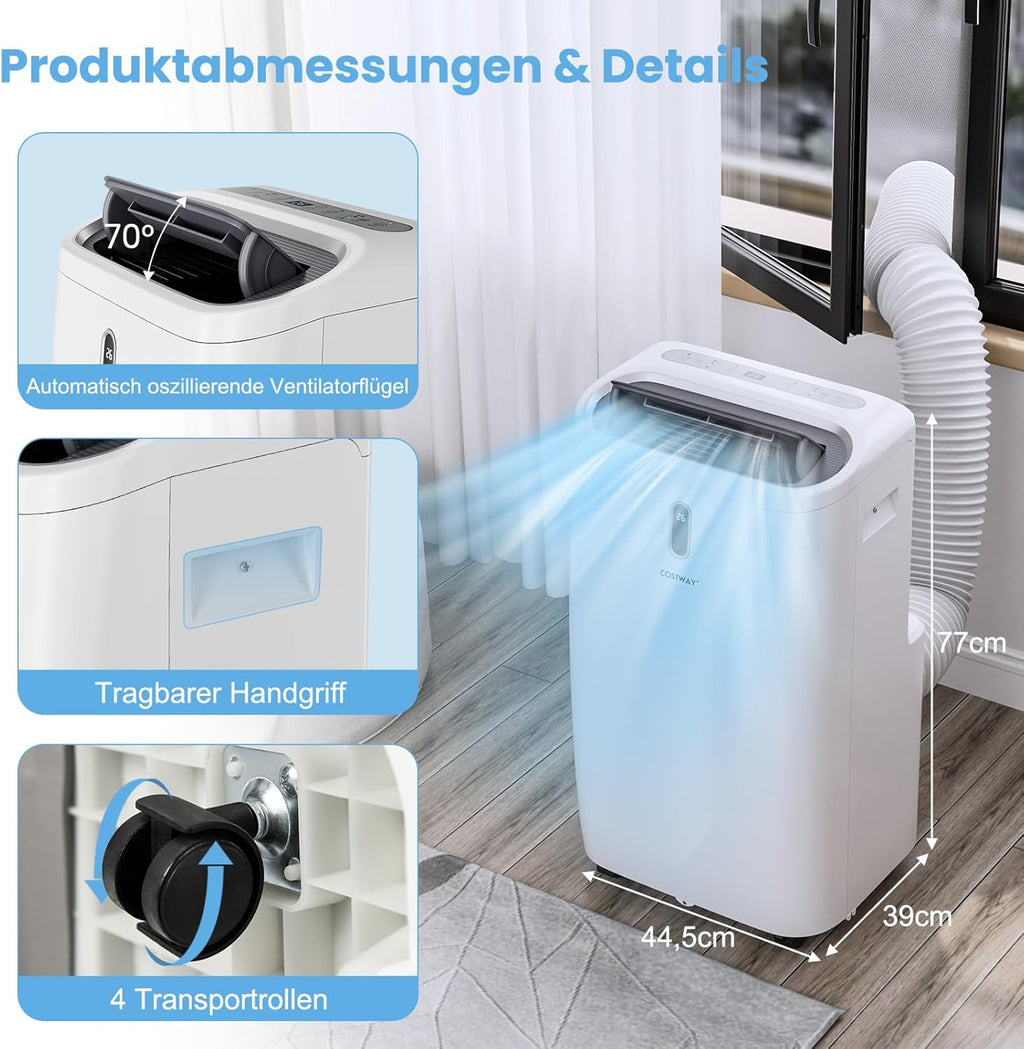 COSTWAY Klimaanlage mobil 16000BTU, Klimagerät mit Abluftschlauch, 5 in 1 Kühlen & Heizen & Entfeuchten & Belüften & Schlafmodus für Räume bis zu 150 m³, Fernbedienung/App, 24H Timer, 4700W, â‰?7dB