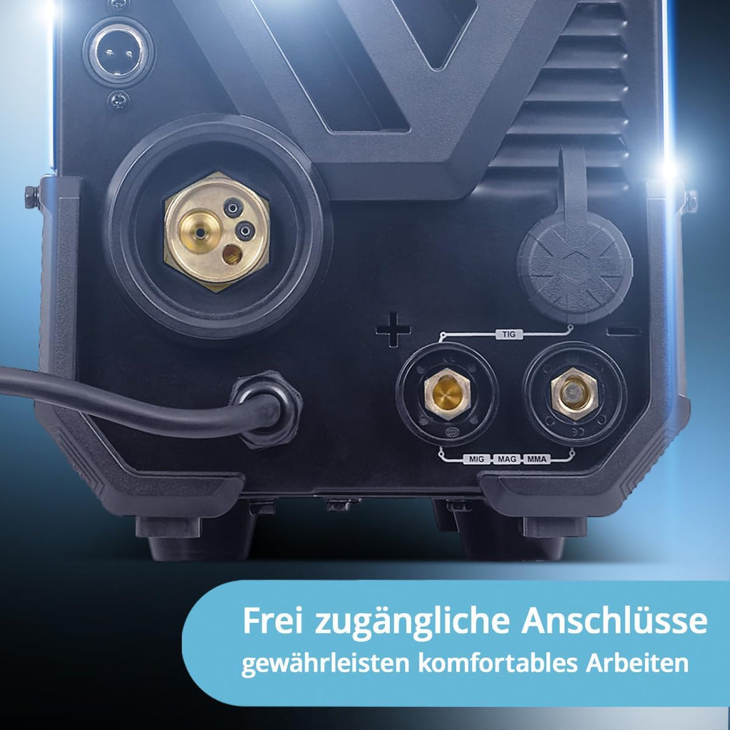STAHLWERK Schutzgasschweißgerät 3-in-1 Kombi MTM-200 ST â€?Vollausstattung â€?WIG, MIG/MAG, MMA/E-Hand bis 200 A, synergischer Drahtvorschub, 4-Rollen-Antrieb, Fülldraht geeignet, Stahl, Dünnblech