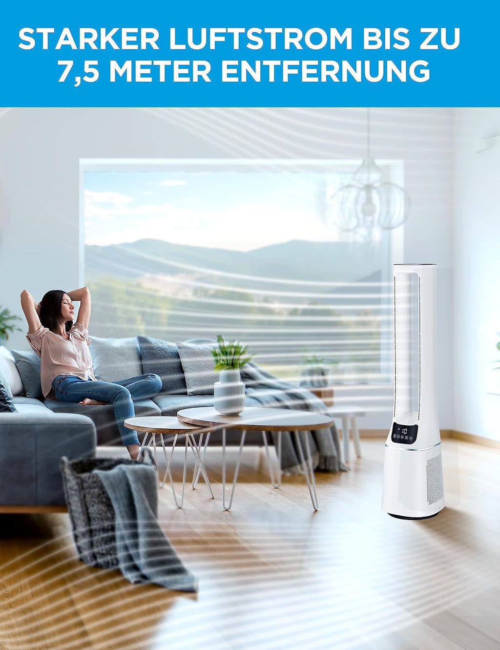 Midea MFP-120 (WH) 2 in 1 Turmventilator Leise 38dB Luftreiniger CADR 120 für 47.6 ãŽ?LED Display Fernbedienung Oszillation 12H Timer Weiß