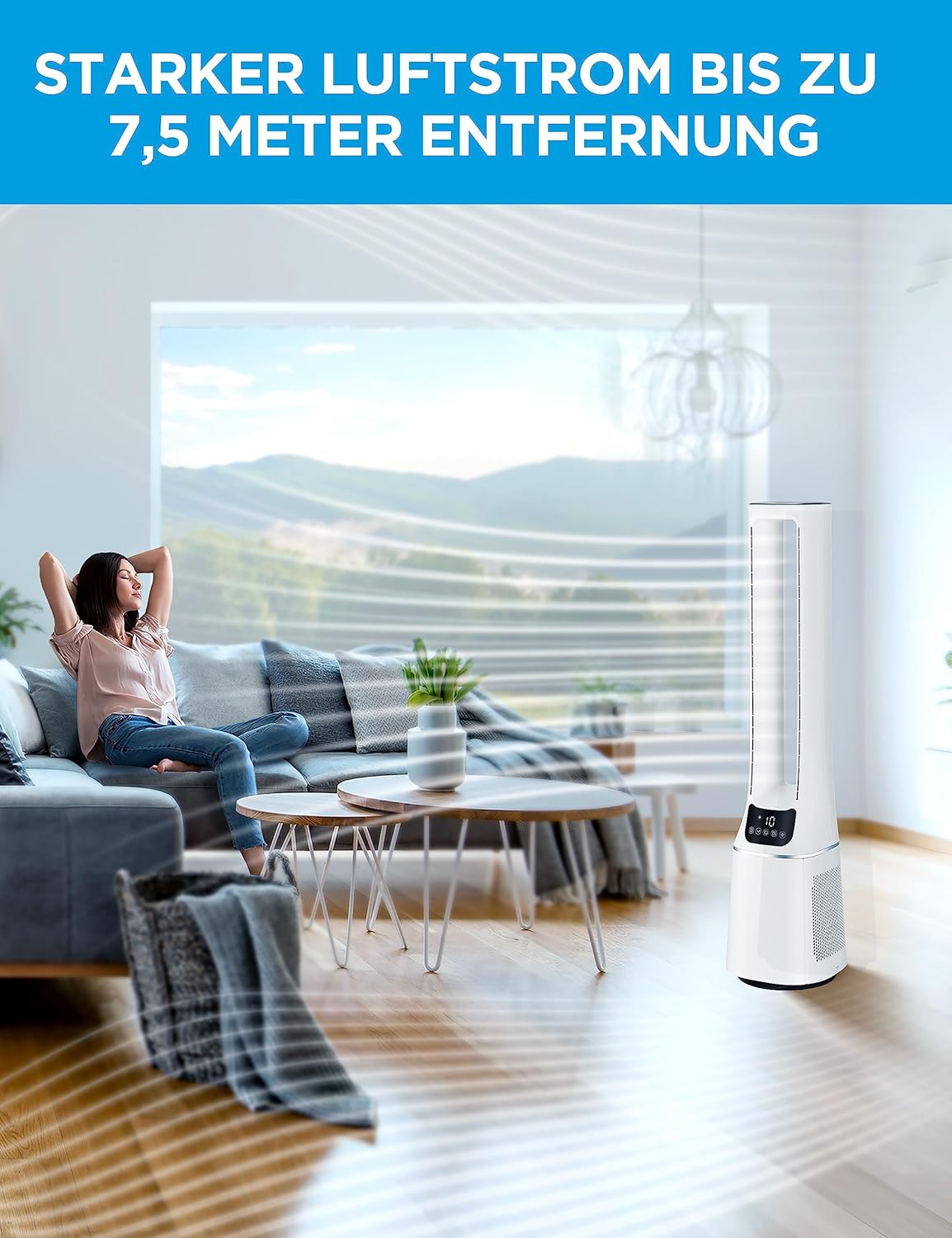 Midea MFP-120 (WH) 2 in 1 Turmventilator Leise 38dB Luftreiniger CADR 120 für 47.6 ãŽ?LED Display Fernbedienung Oszillation 12H Timer Weiß