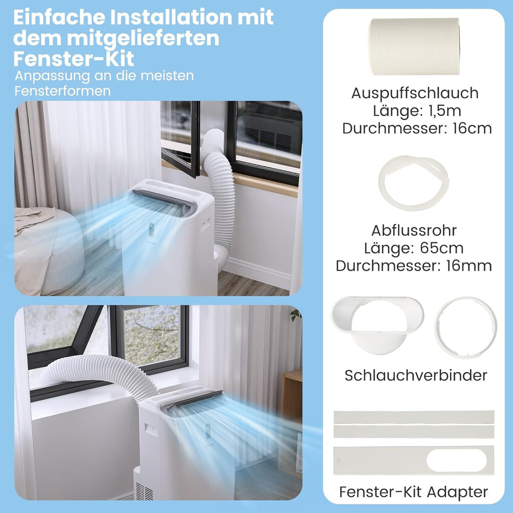 COSTWAY Klimaanlage mobil 16000BTU, Klimagerät mit Abluftschlauch, 5 in 1 Kühlen & Heizen & Entfeuchten & Belüften & Schlafmodus für Räume bis zu 150 m³, Fernbedienung/App, 24H Timer, 4700W, â‰?7dB