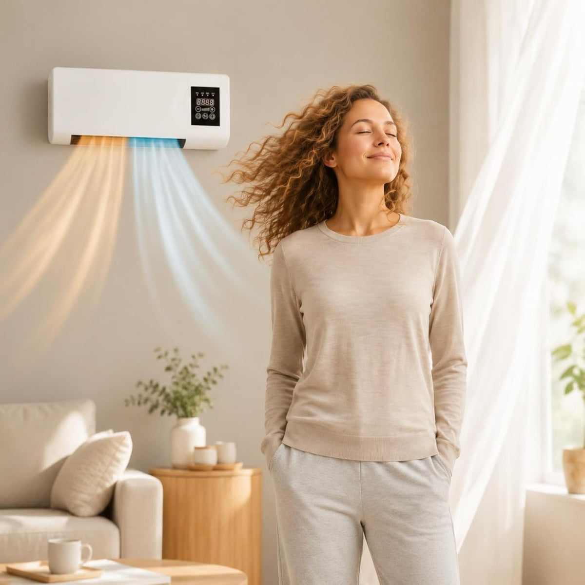 EpiCooler Klimaanlage Tragbar, Kühlung und Heizung, Ganzjähriges Komfort-Accessoire für Zuhause, Modernes Designelement für Luftzirkulation, Ohne Bohren, Platzsparend