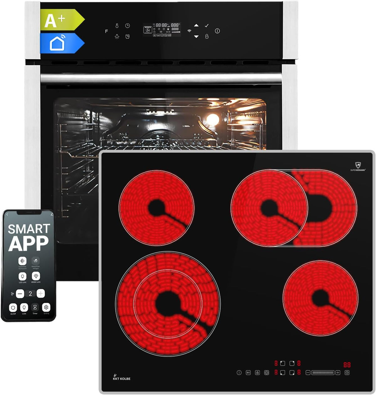 Autarkes Herdset 60cm Einbaubackofen EB8313HC 59cm Kochfeld CH5901AL Pizzafunktion Grill Umluft Heißluft Timer 2-fach Wärmeschutzverglasung Kindersicherung SET8313HCCH59AL