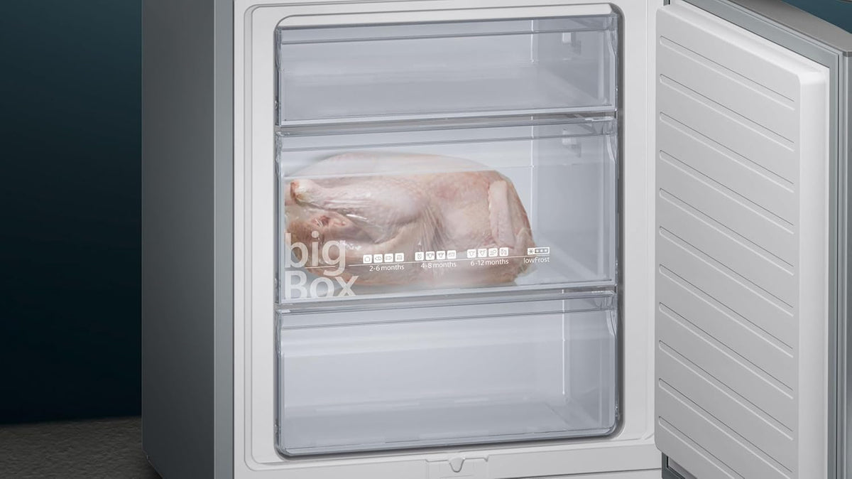 SIEMENS KG39EAICA iQ500 Kühl-Gefrier-Kombination, 201 x 60 cm, 249 L Kühlen + 94 L Gefrieren, LowFrost seltener abtauen, LED-Beleuchtung gleichmige Ausleuchtung, BigBox Platz für groes Gefriergut