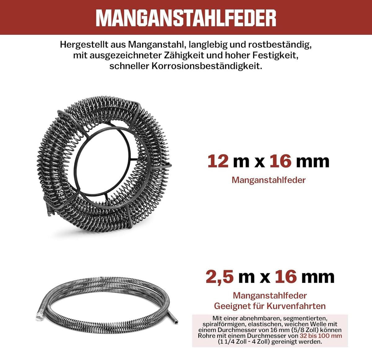 850W Elektrische Rohrreinigungsmaschine Satz zum Ø20-200mm Rohrleitungen Spirale 33m x Ø16 mm + 14m x Ø22mm, 5m x Ø10mm, Rohrreinigungsgerät Set Rohrreiniger Reinigung Abflussreiniger, 450U/M