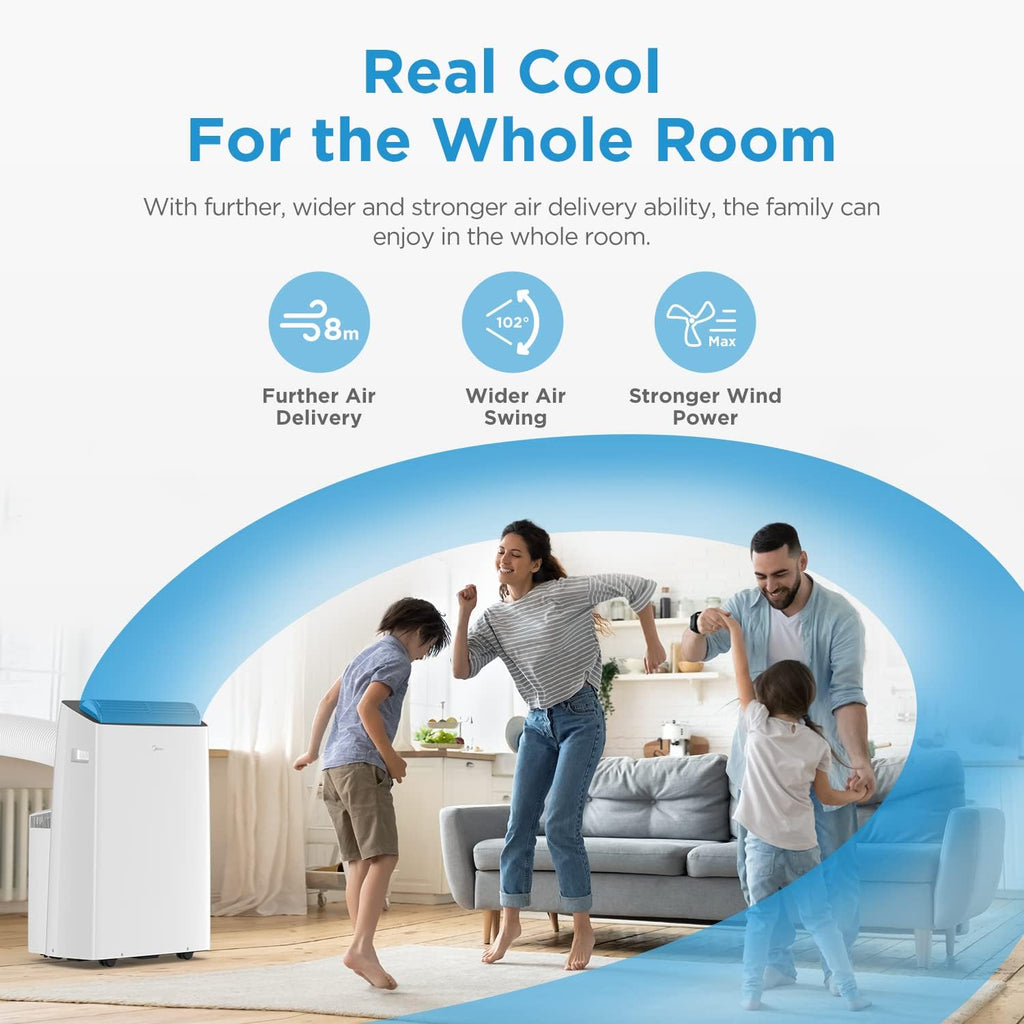 Midea Mobiles Klimagerät Silent Cool 26 Pro WF, 9000 BTU 2,6kW, Kühlen&Ventilieren&Entfeuchten, Raumgröße bis 88m³(33ãŽ?, APP-Steuerung/Alexa/Google Home/IFTTT, Mobile Klimaanlage mit Abluftschlauch